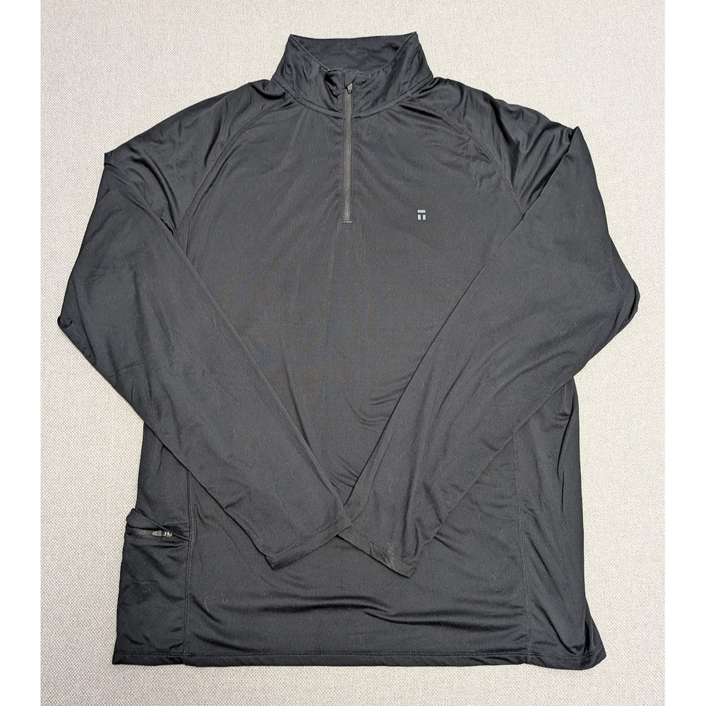 Tommy John Long Sleeve 1/4 Zip Pullover Shirt Mens L Black Logo Pocket Athletic